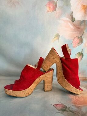Isola Red Suede Cork Platform Heels